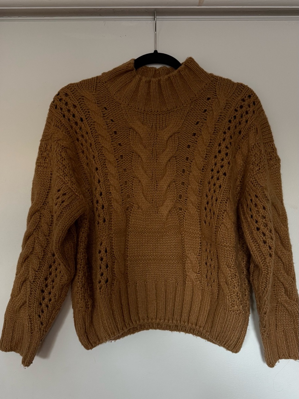 Chunky Cable Turtleneck Sweater in Camel Brown